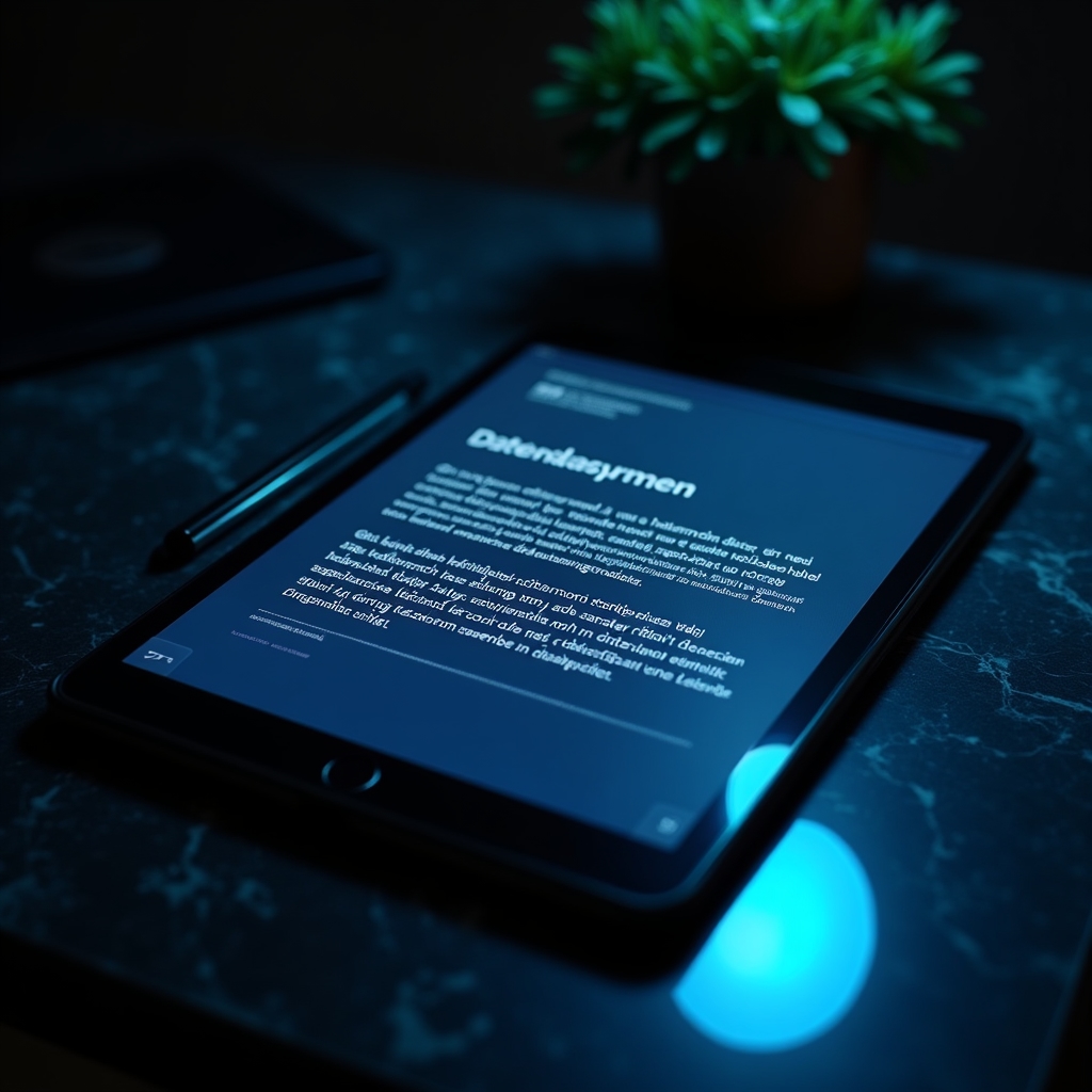 Datenschutzerklärung auf digitalem Tablet mit modernem Design